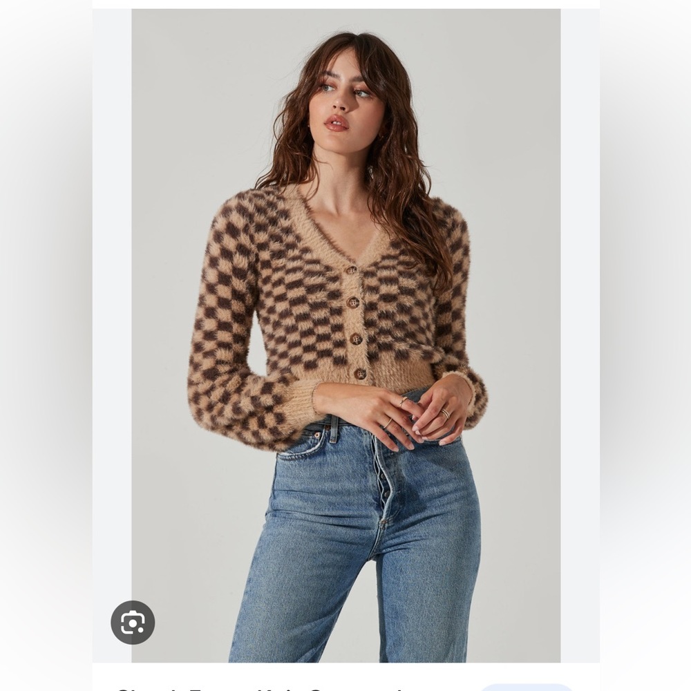 NWT ASTR Fuzzy Check Cardigan